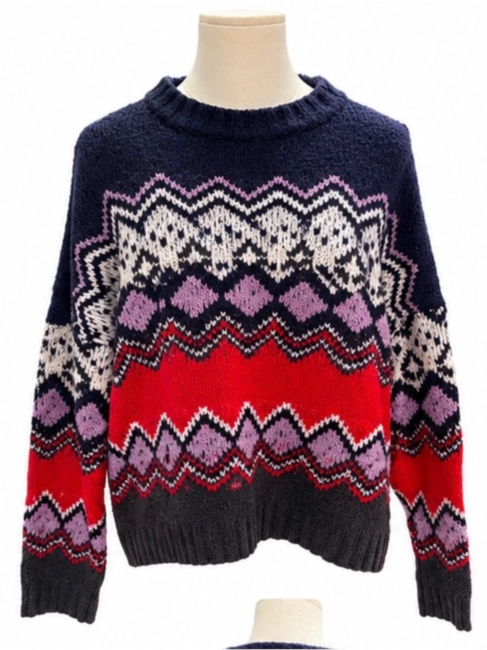 Aerie Fair Isle Geometric Crewneck Sweater Women’s Medium Cotton Blend